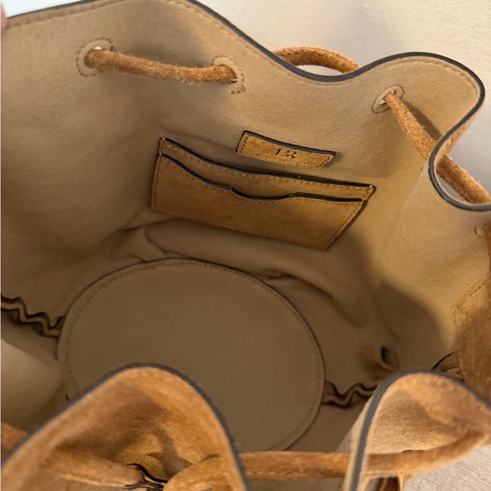 Suede Tan Drawstring Bucket Bag - Picture 4 of 4